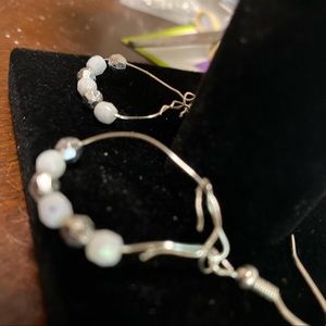 Hand made silver and white beaded ear rings
